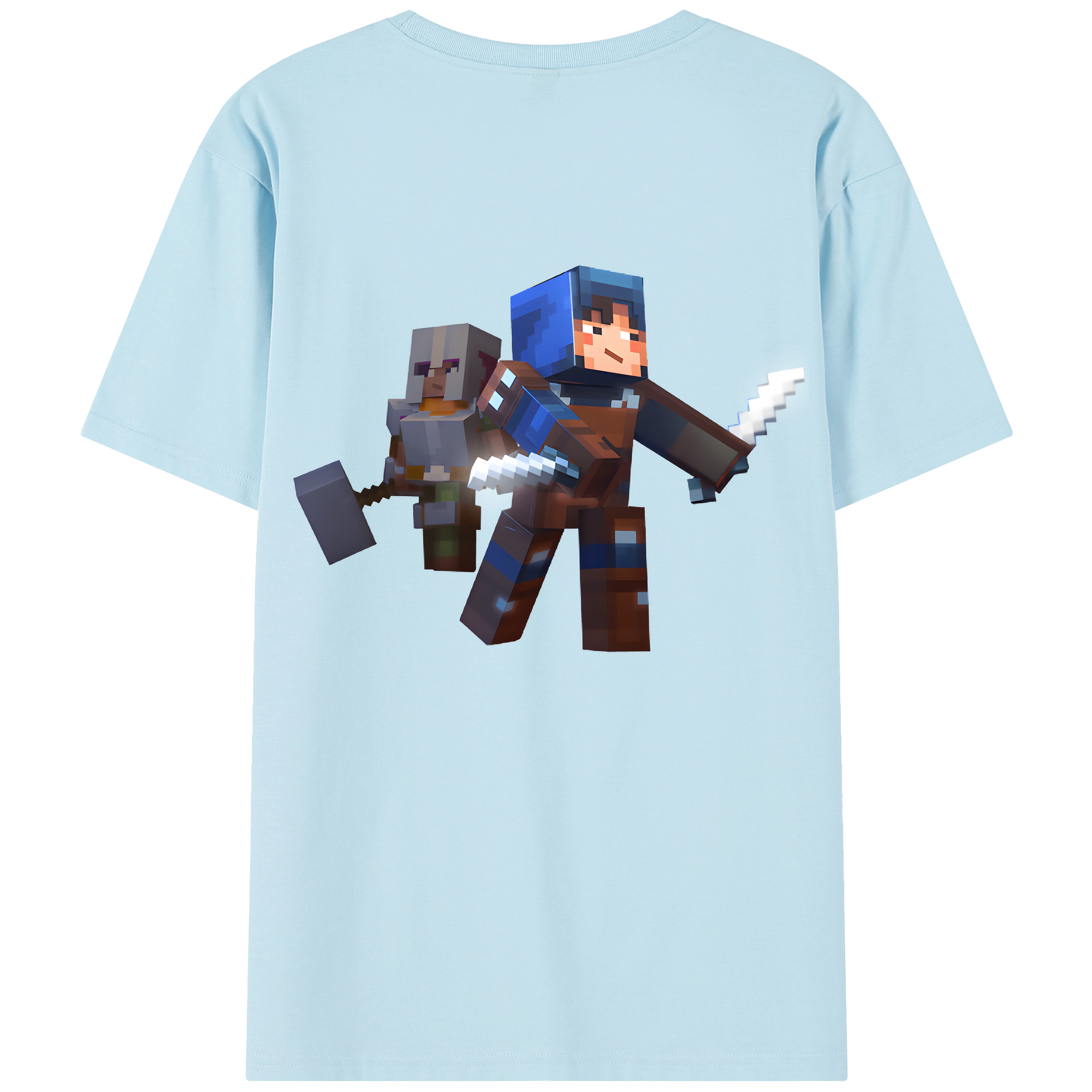 （画像用） マインクラフト ブロックの世界 Minecraft MC Block world 綿100％半袖Tシャツ（背面プリント）